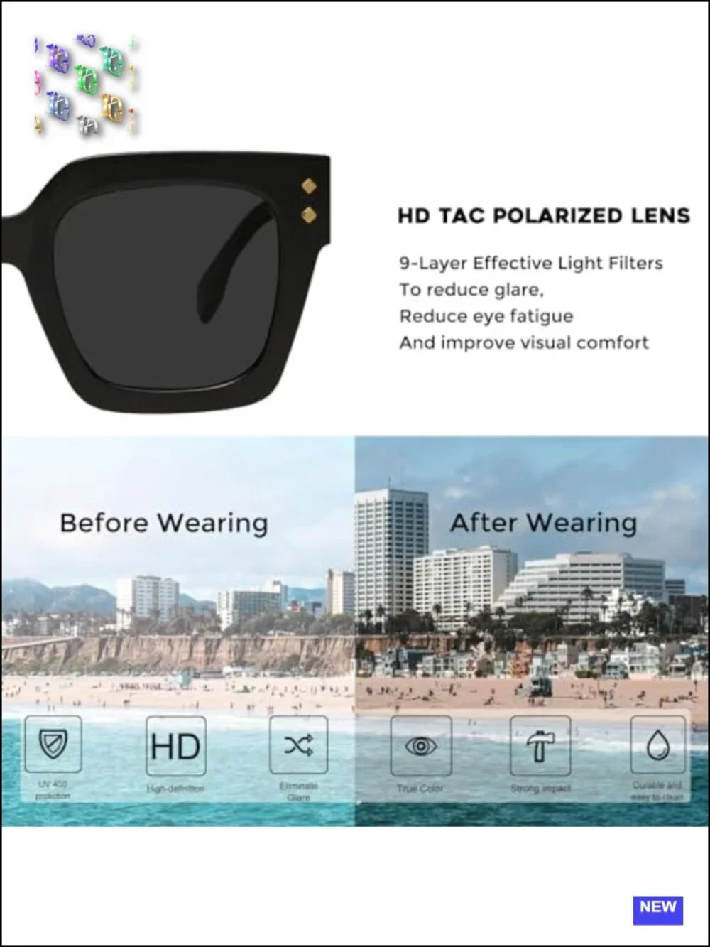 Oversized Square Sunglasses Polarized UV400 TAC Lens Metal Studs